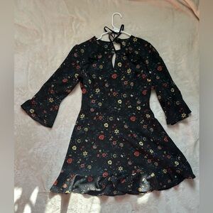 Floral Black Dress with Ruffle Hem